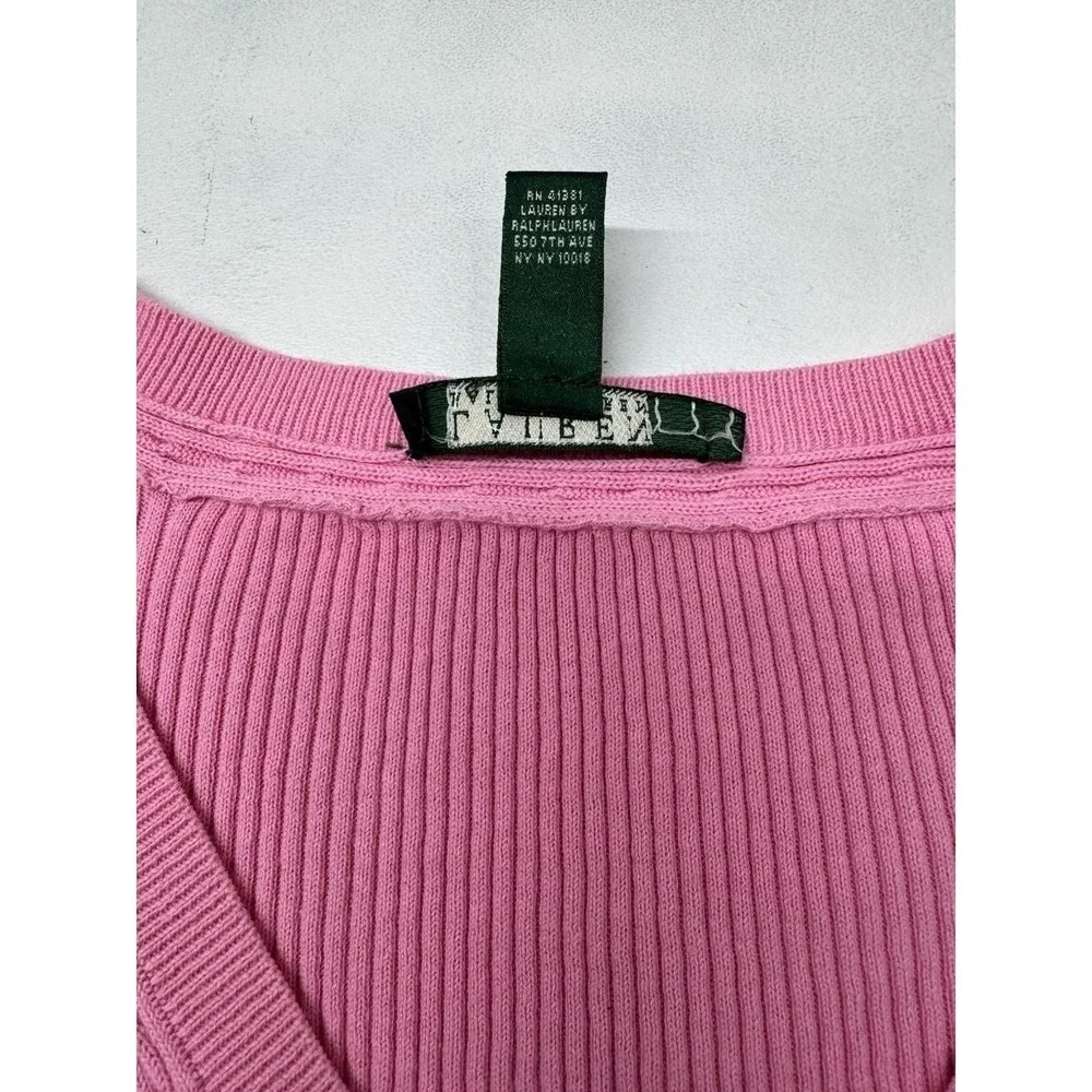 Lauren Ralph Lauren 3X Pink Ribbed V Neck Sweater Plus Size Preppy Chic
